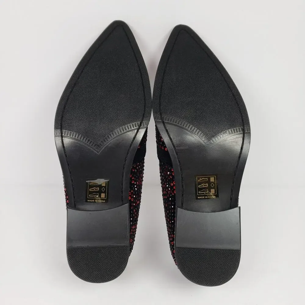 Bolano Desta Mens Sz 11 Black Red Fashion Rhinestone Slip On Dress Loafer Shoes